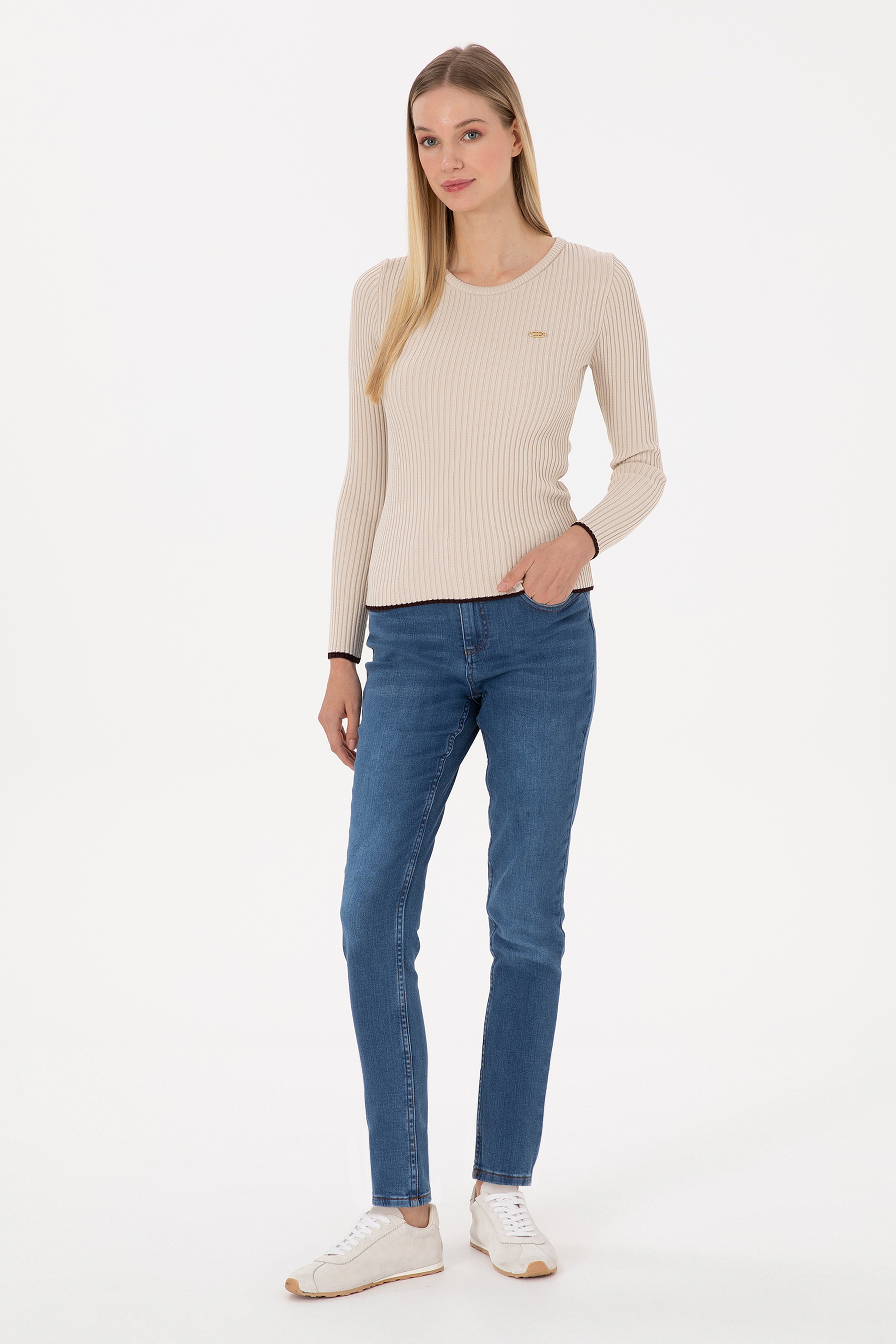 Kadın Koyu Mavi Skinny High Waist Fit Jean Pantolon - Image 1