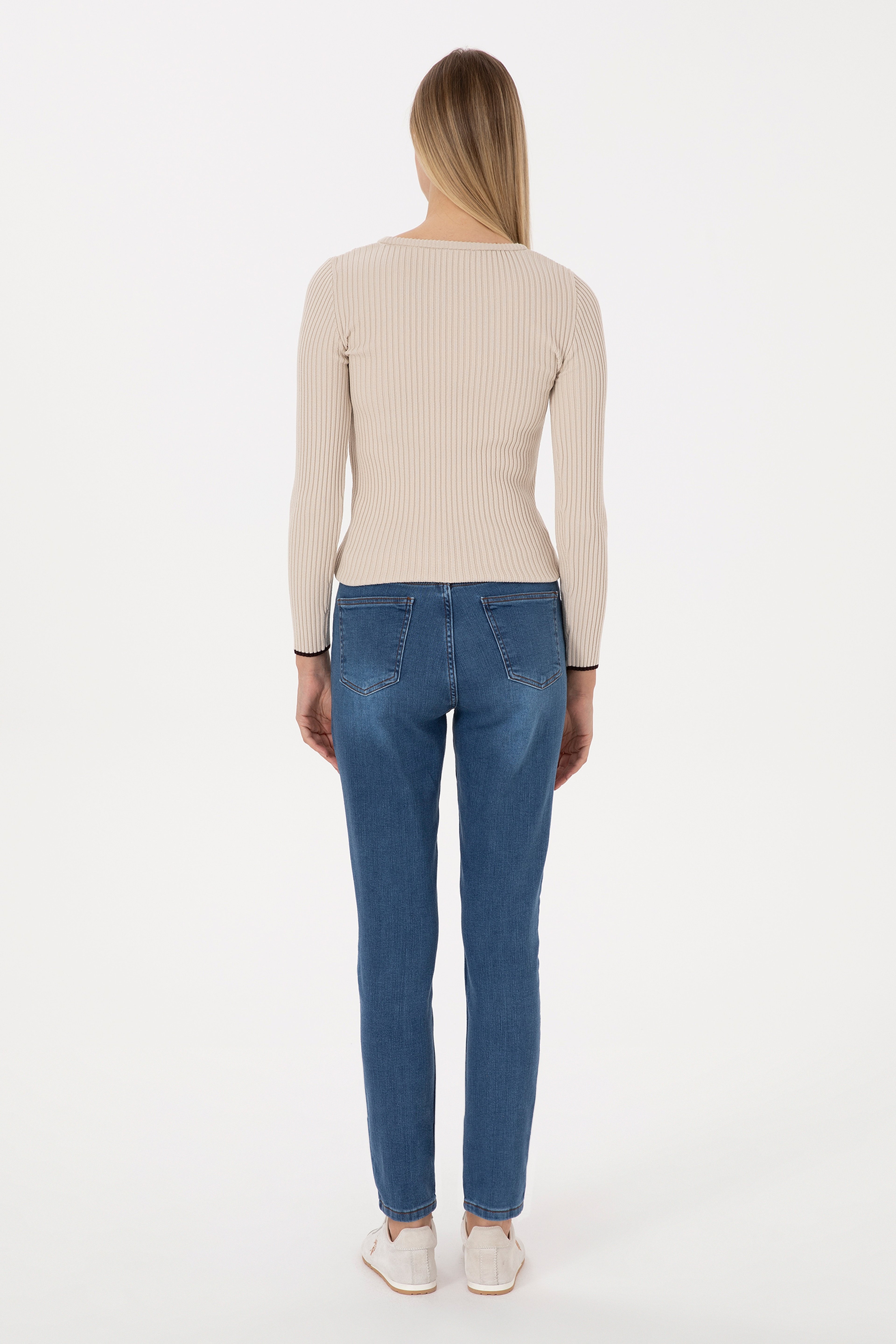 Kadın Koyu Mavi Skinny High Waist Fit Jean Pantolon - Image 4