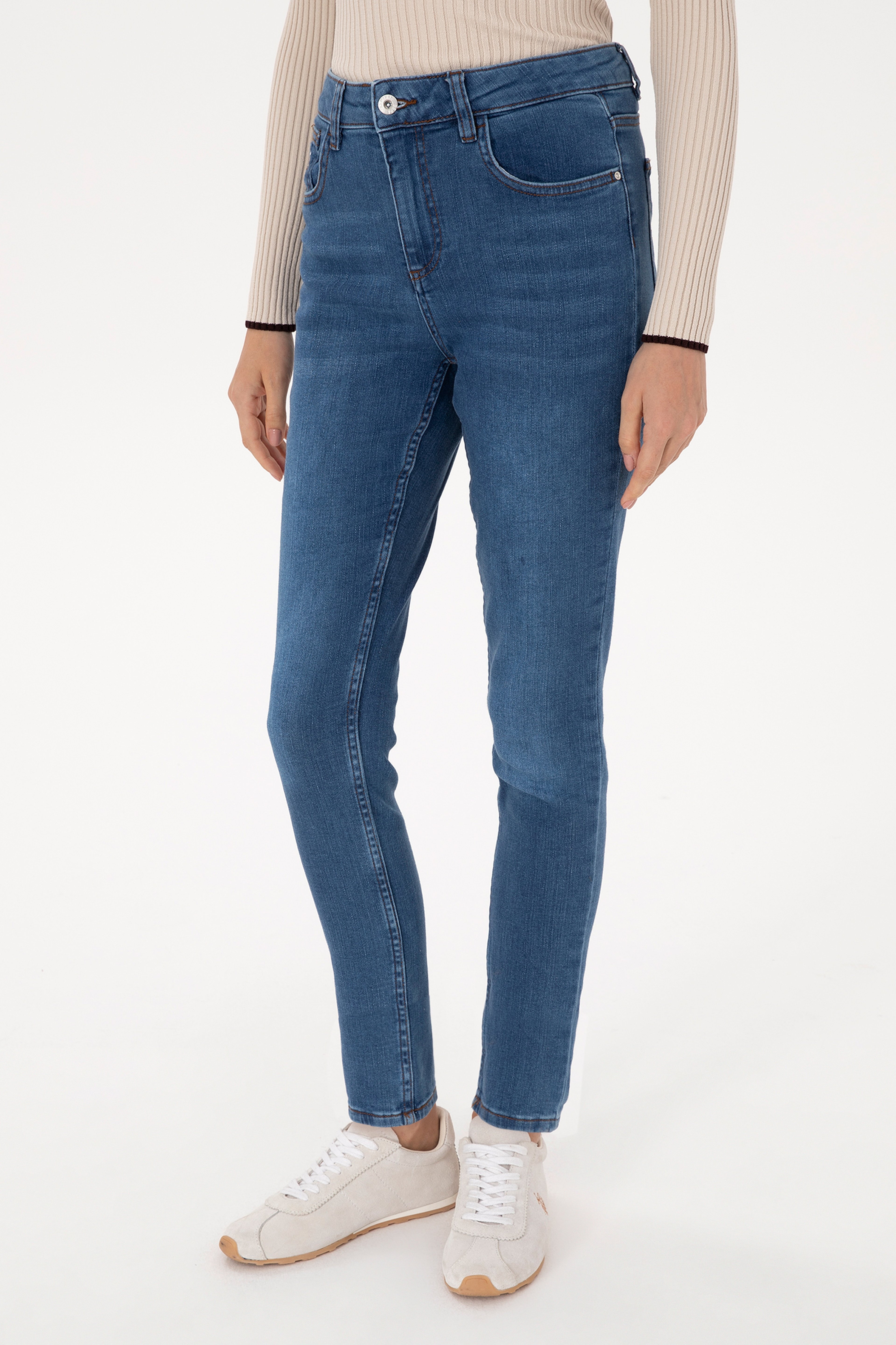 Kadın Koyu Mavi Skinny High Waist Fit Jean Pantolon - Image 2