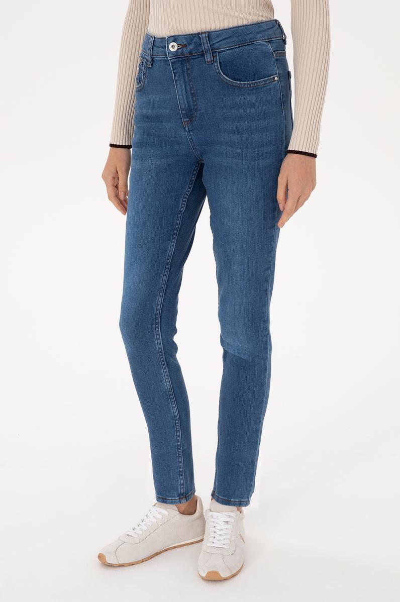 Kadın Koyu Mavi Skinny High Waist Fit Jean Pantolon