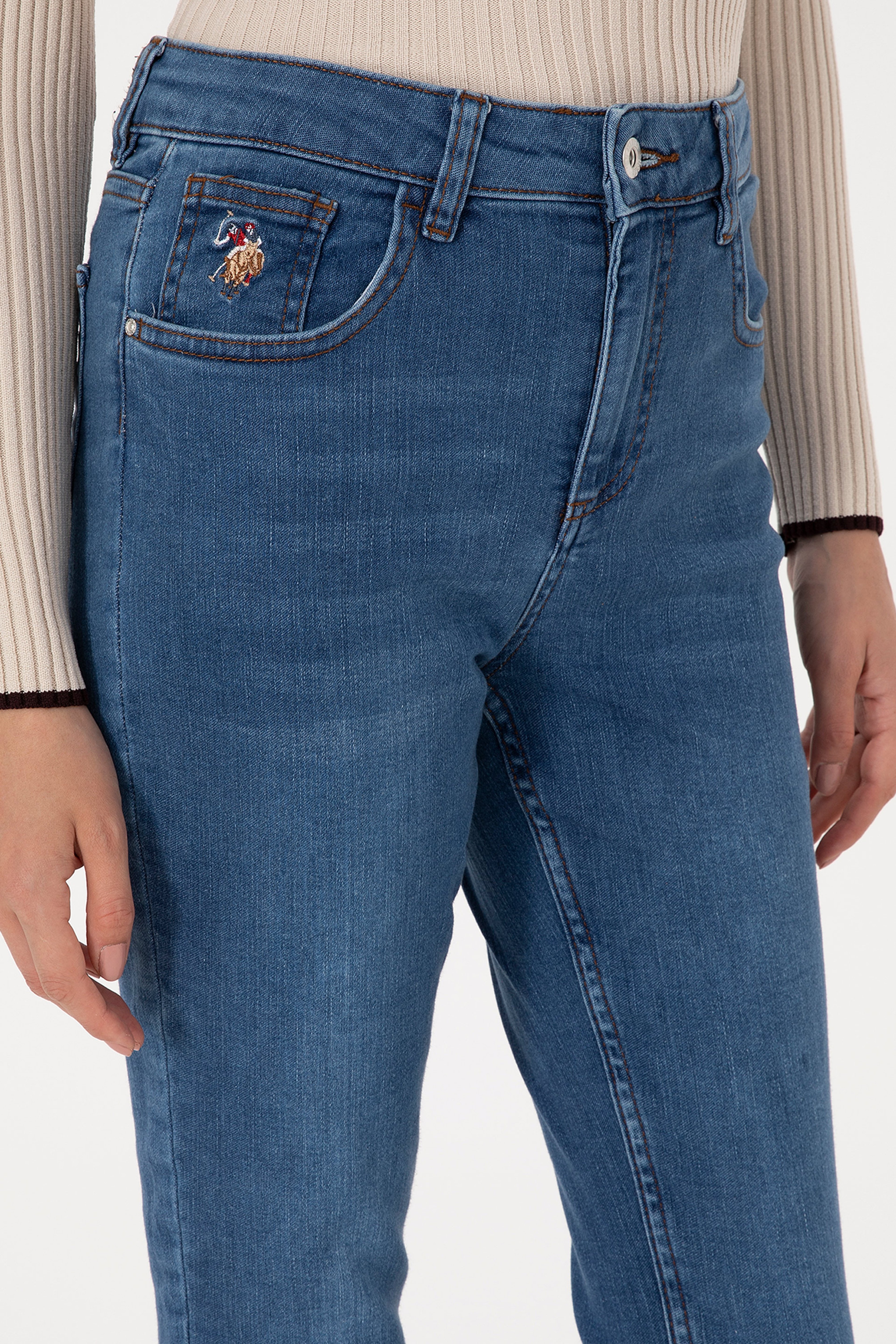 Kadın Koyu Mavi Skinny High Waist Fit Jean Pantolon - Image 5