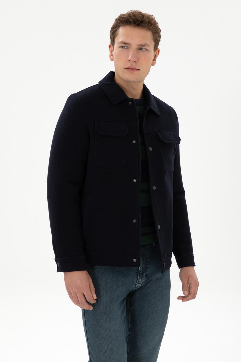 Erkek Lacivert Kaşe Mont