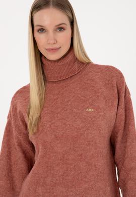 Kadın Gül Kurusu Boğazlı Kazak - 50309658017