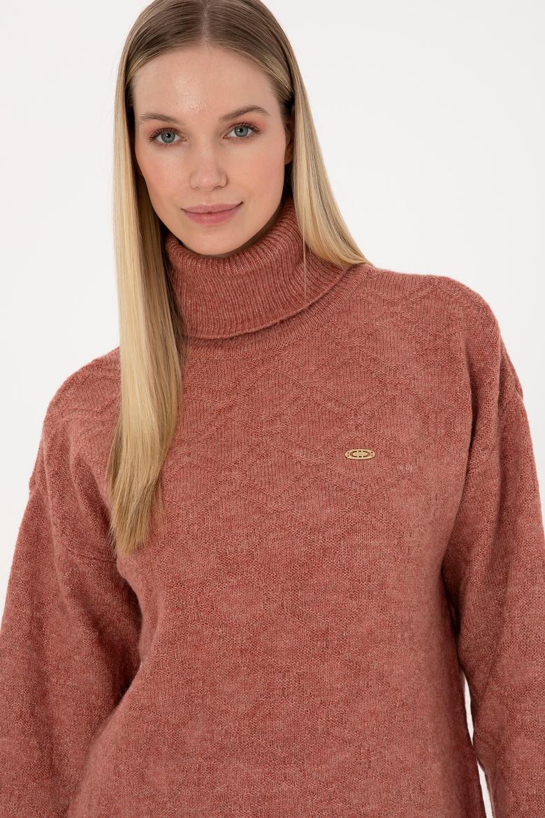 Kadın Gül Kurusu Boğazlı Kazak - 50309658017