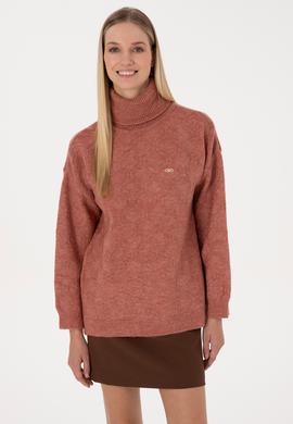 Kadın Gül Kurusu Boğazlı Kazak - 50309658017