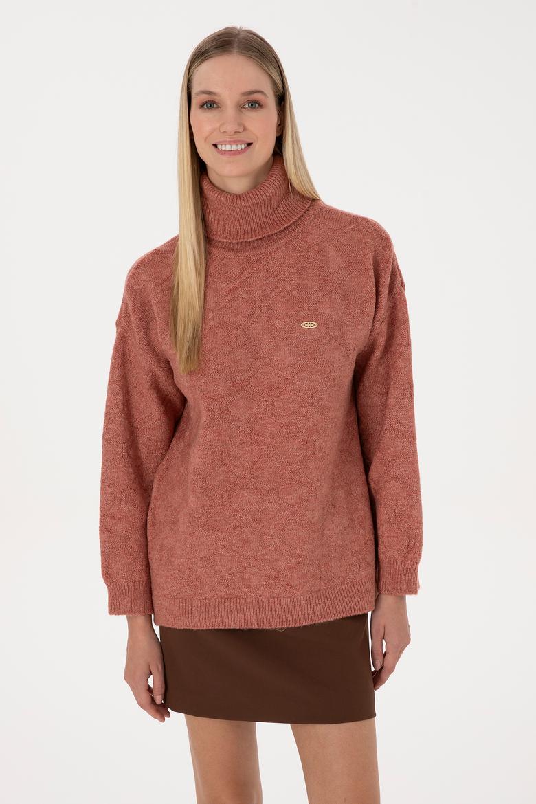 Kadın Gül Kurusu Boğazlı Kazak - 50309658017