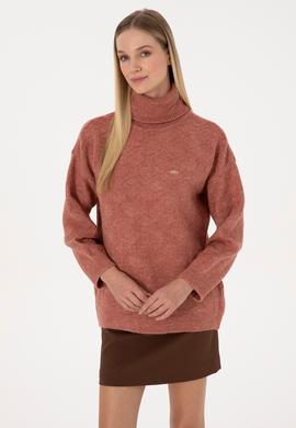 Kadın Gül Kurusu Boğazlı Kazak - 50309658017