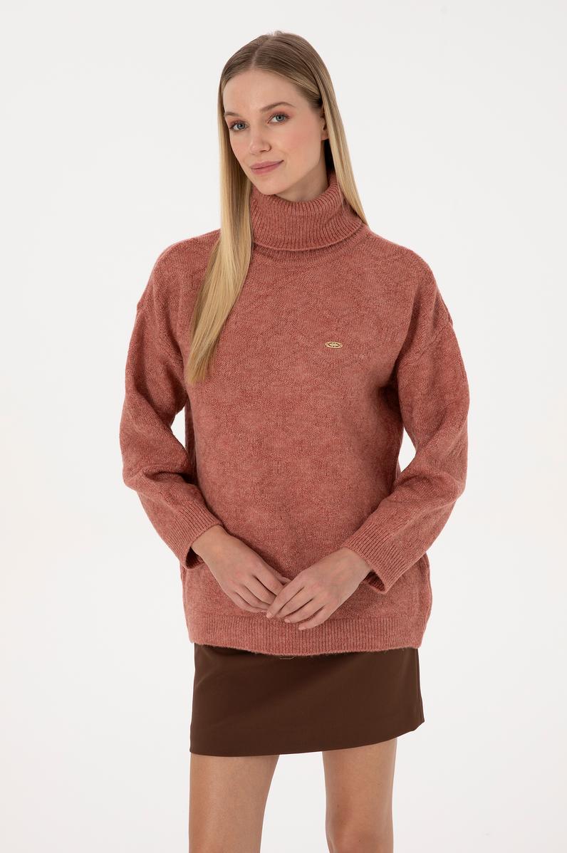 Kadın Gül Kurusu Boğazlı Kazak