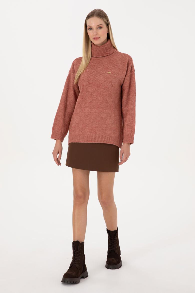 Kadın Gül Kurusu Boğazlı Kazak - 50309658017