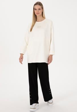 Kadın Krem Uzun Bisiklet Yaka Sweatshirt - 50315623023