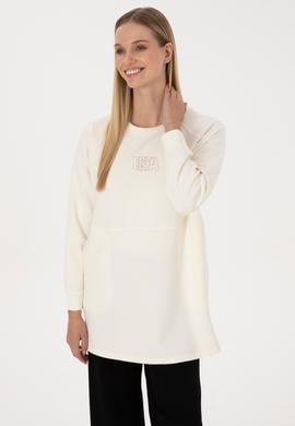 Kadın Krem Uzun Bisiklet Yaka Sweatshirt - 50315623023