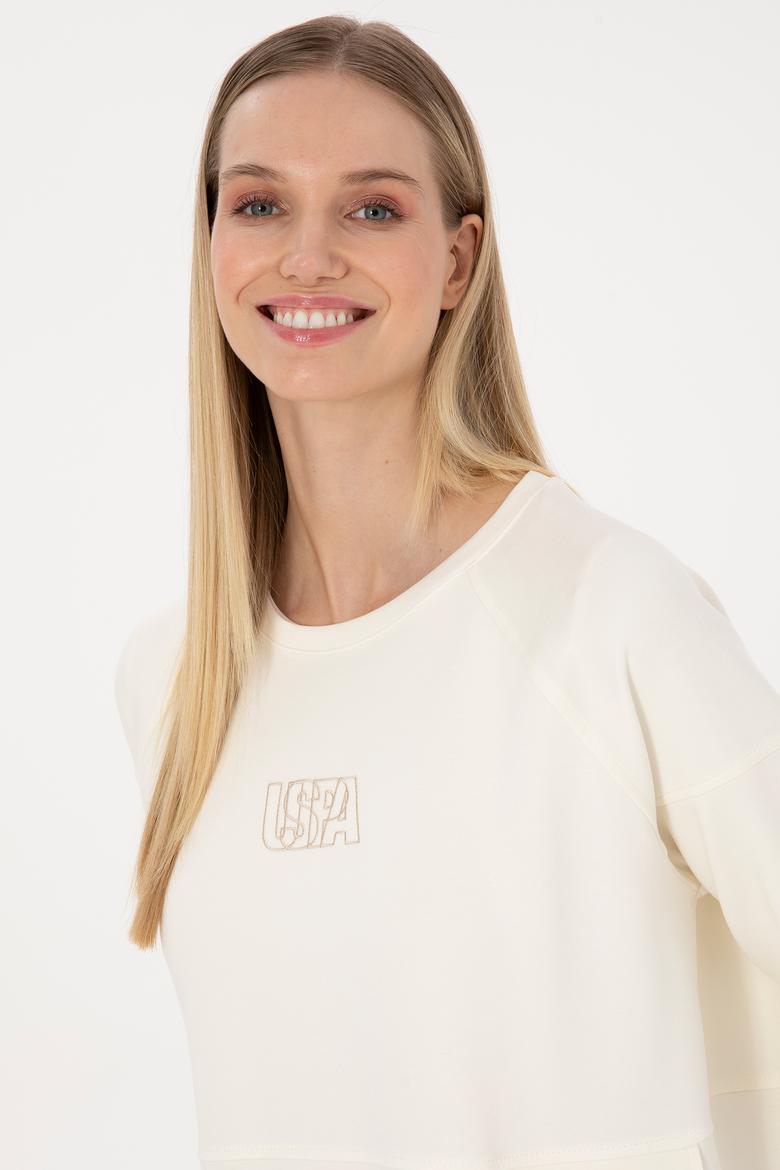 Kadın Krem Uzun Bisiklet Yaka Sweatshirt - 50315623023