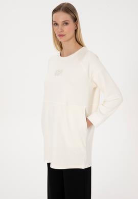 Kadın Krem Uzun Bisiklet Yaka Sweatshirt - 50315623023