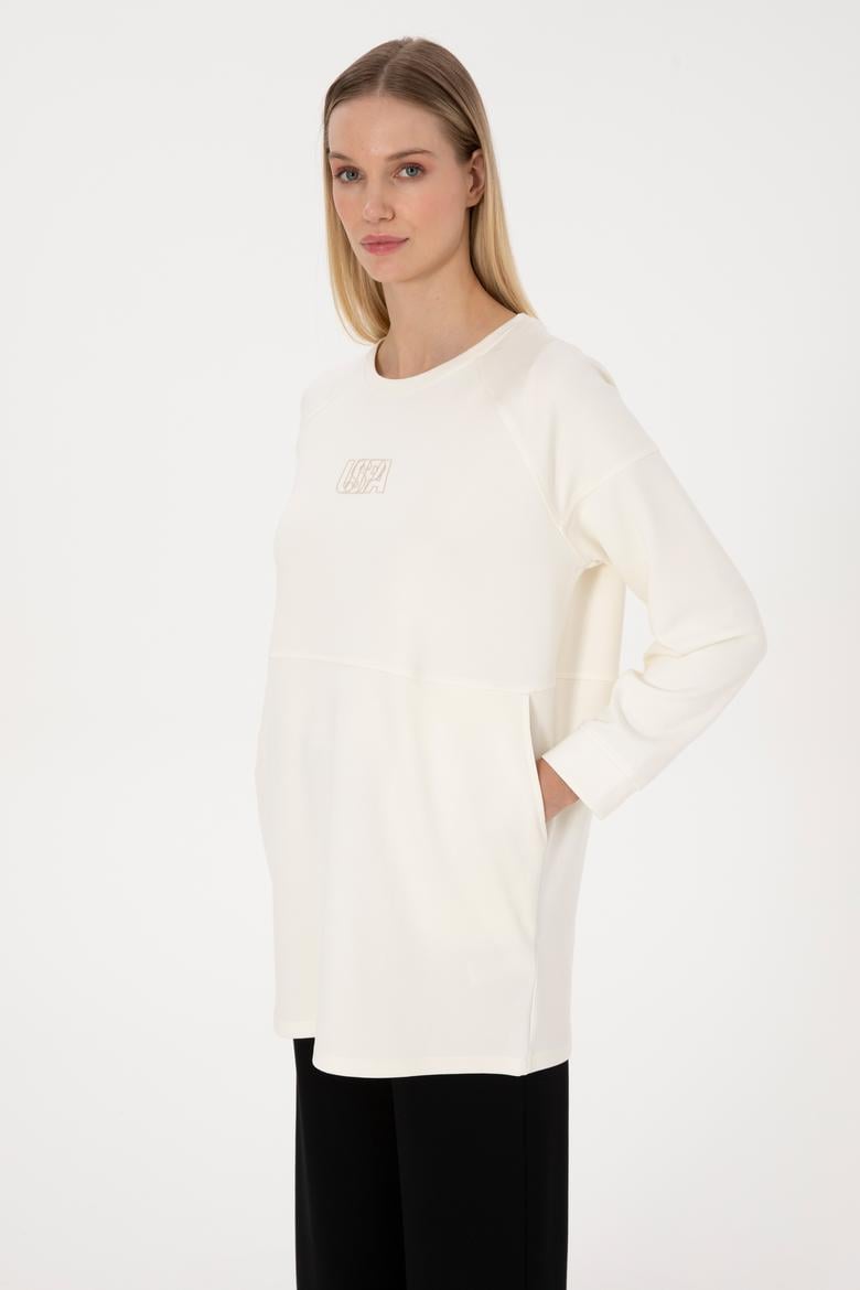 Kadın Krem Uzun Bisiklet Yaka Sweatshirt