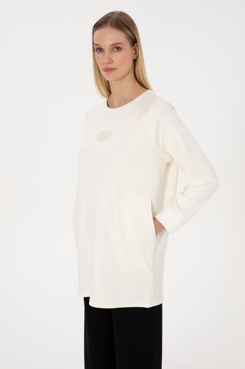 Kadın Krem Uzun Bisiklet Yaka Sweatshirt