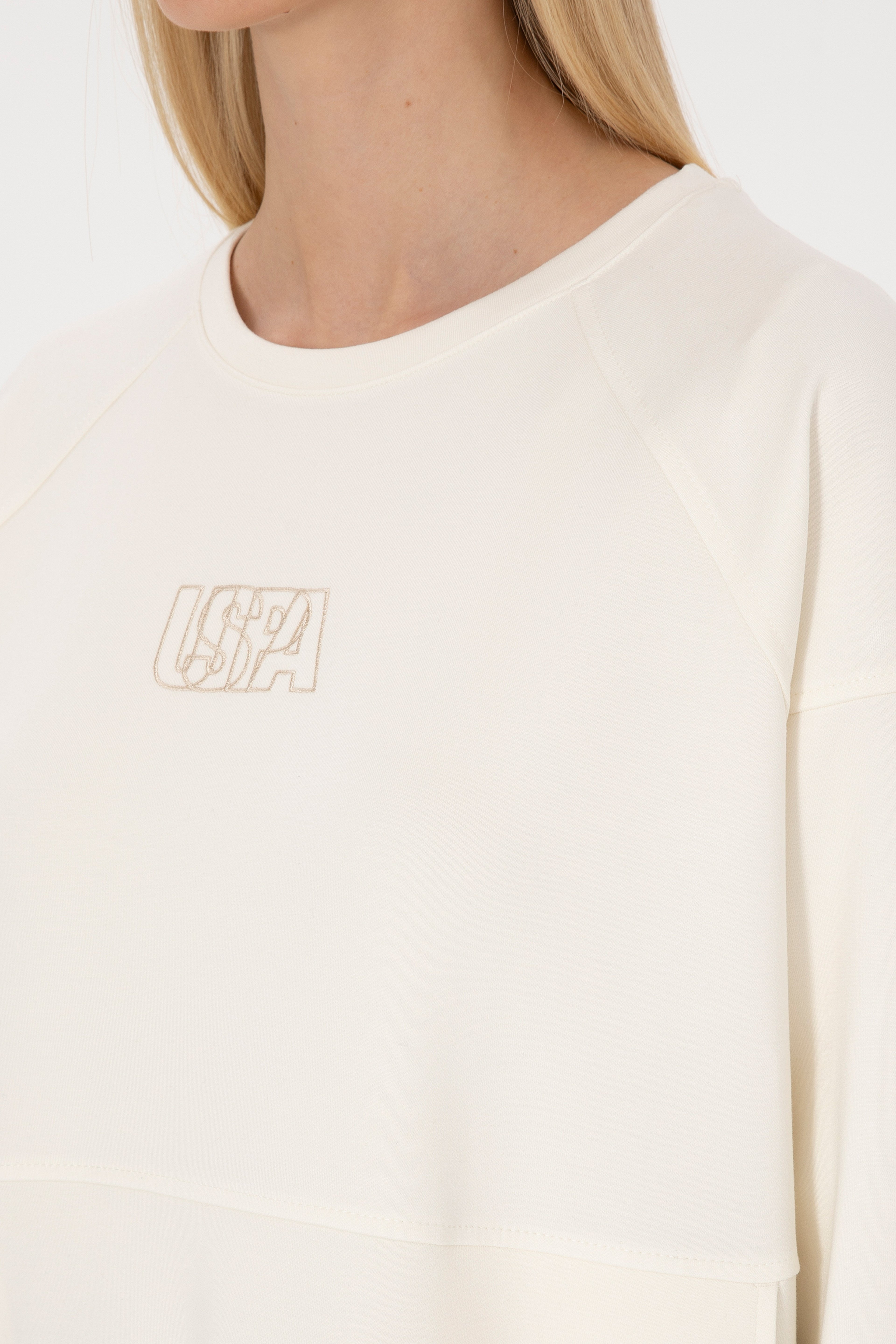 Kadın Krem Uzun Bisiklet Yaka Sweatshirt - Image 7