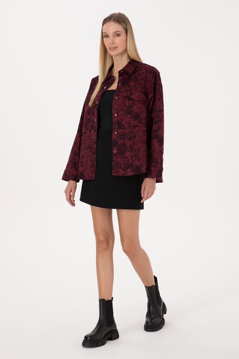 Kadın Bordo Uzun Kollu Gömlek - 50310568003