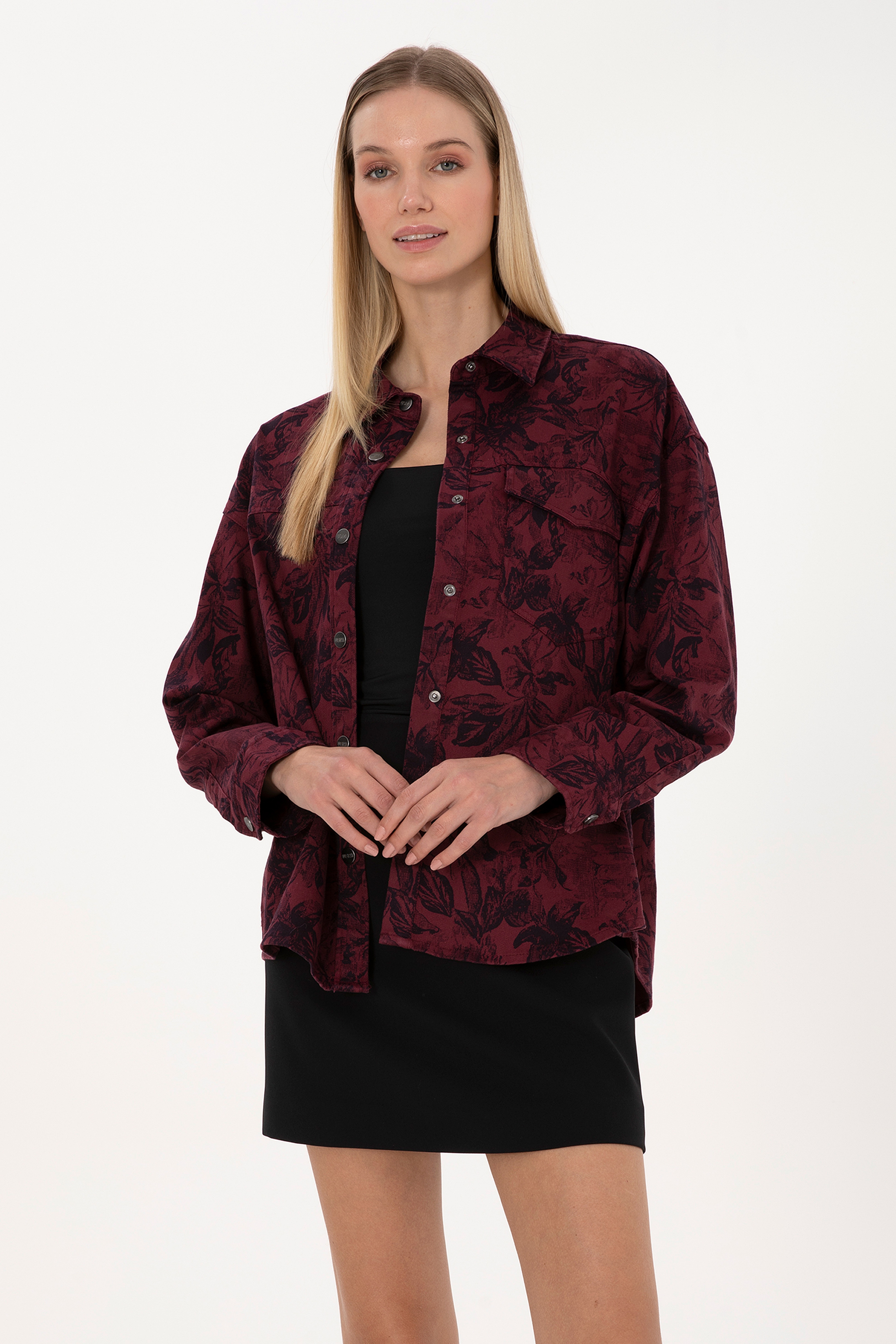 Kadın Bordo Uzun Kollu Gömlek - Image 3