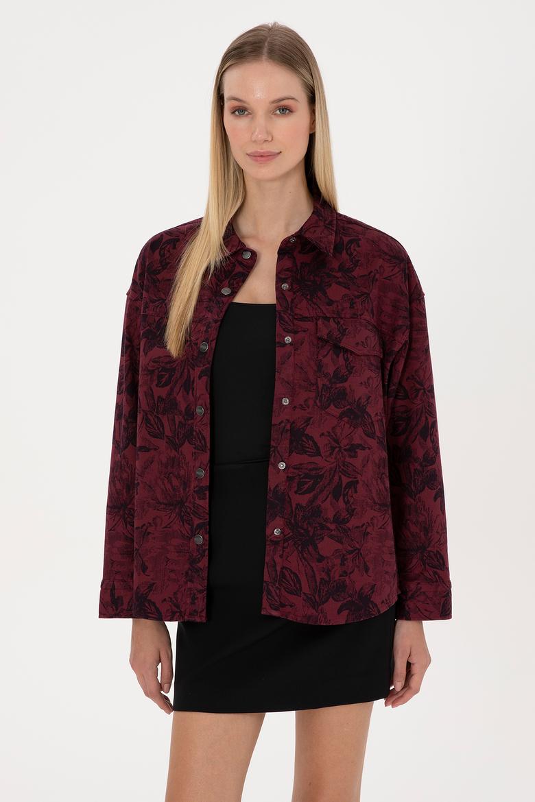 Kadın Bordo Uzun Kollu Gömlek