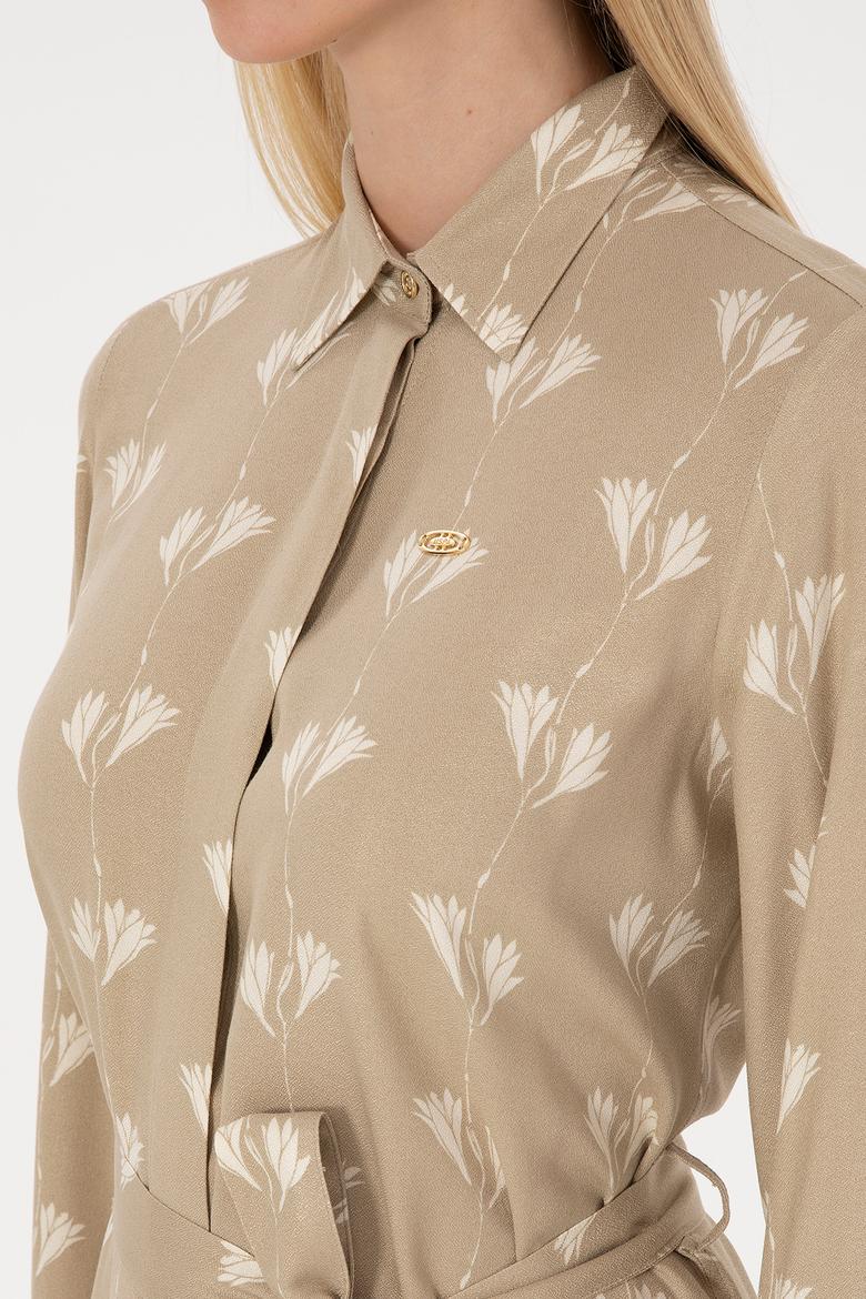 Kadın Açık Haki Dokuma Elbise - 50308595004