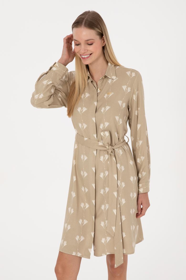 Kadın Açık Haki Dokuma Elbise - 50308595004