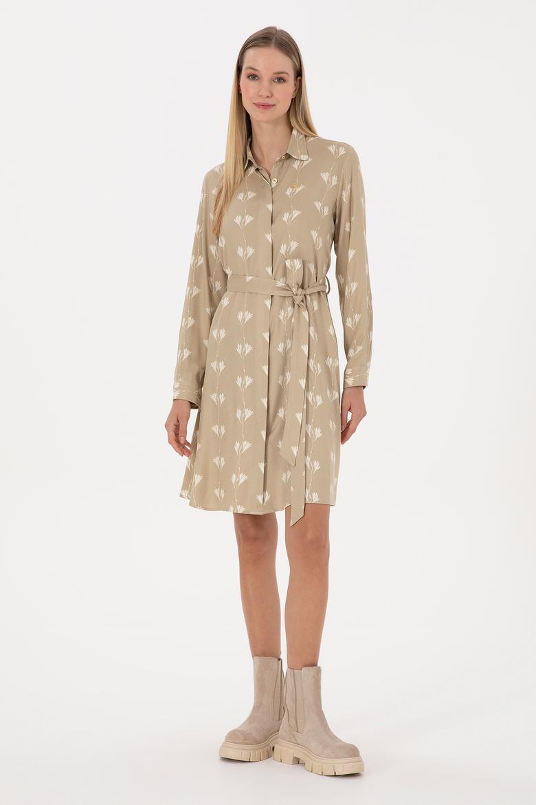 Kadın Açık Haki Dokuma Elbise