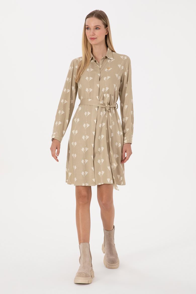 Kadın Açık Haki Dokuma Elbise - 50308595004