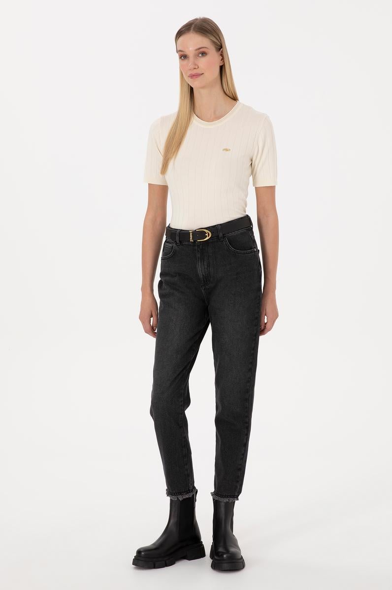 Kadın Siyah Mom High Waist Fit Jean Pantolon