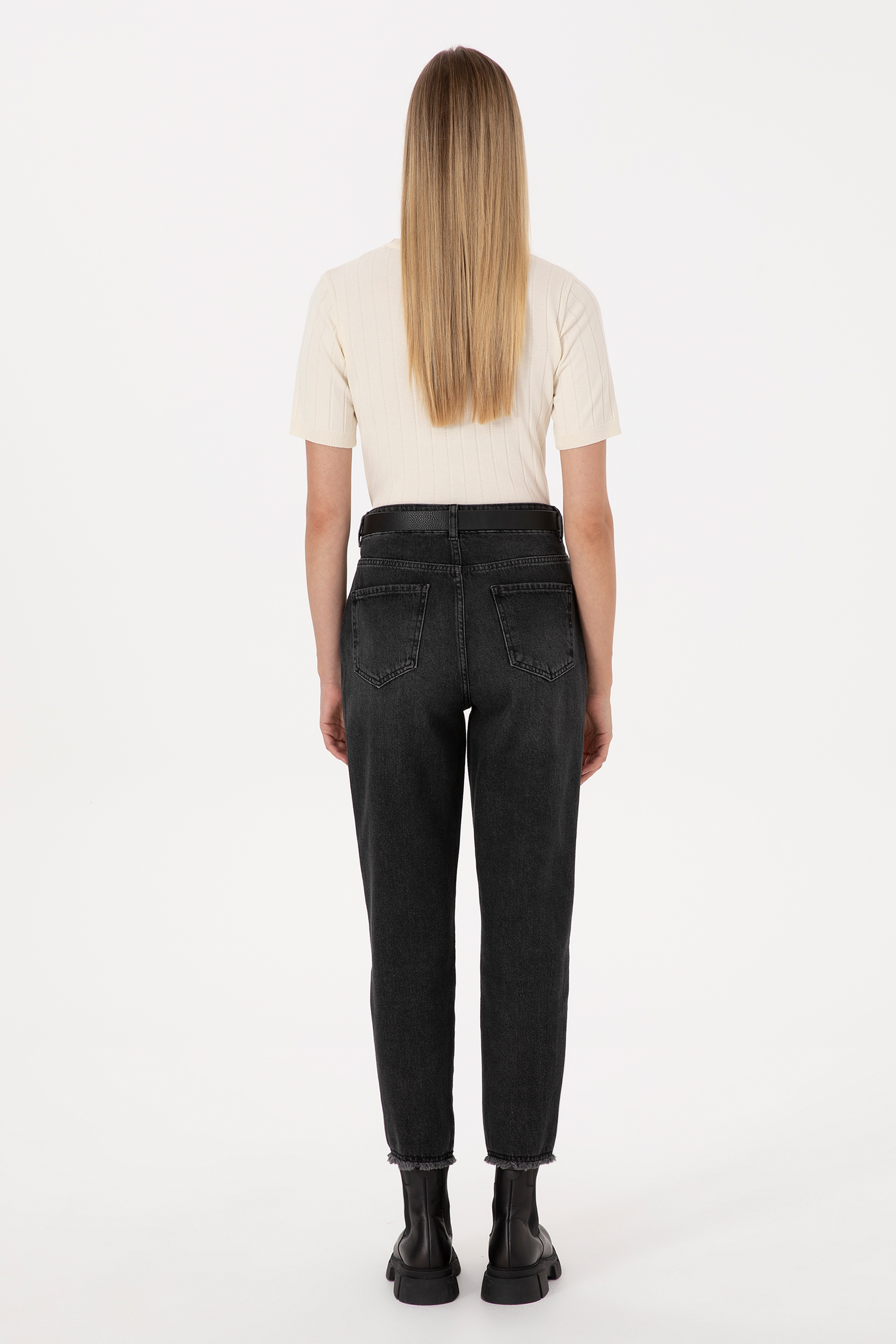 Kadın Siyah Mom High Waist Fit Jean Pantolon