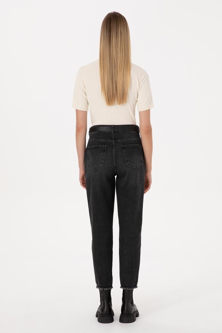 Kadın Siyah Mom High Waist Fit Jean Pantolon - 50316576012