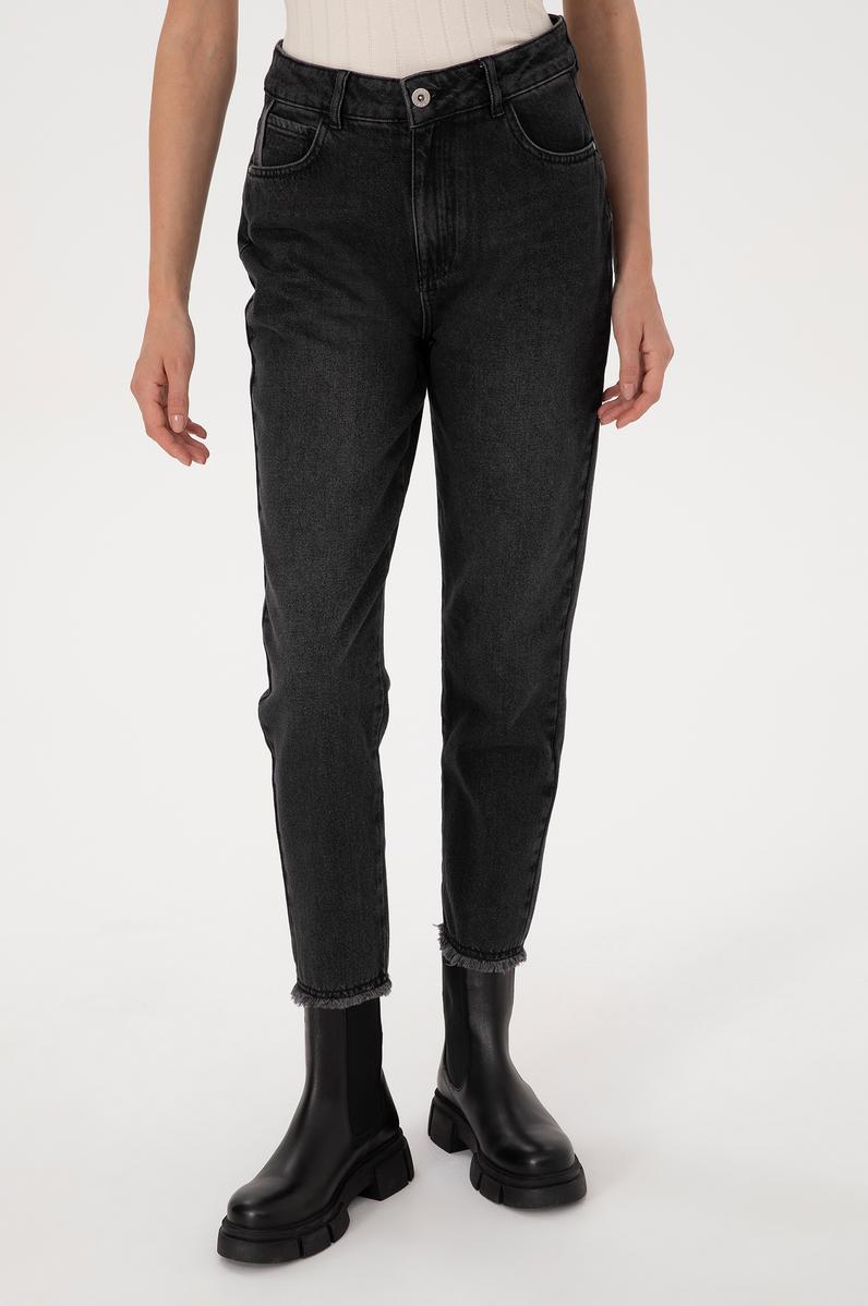 Kadın Siyah Mom High Waist Fit Jean Pantolon