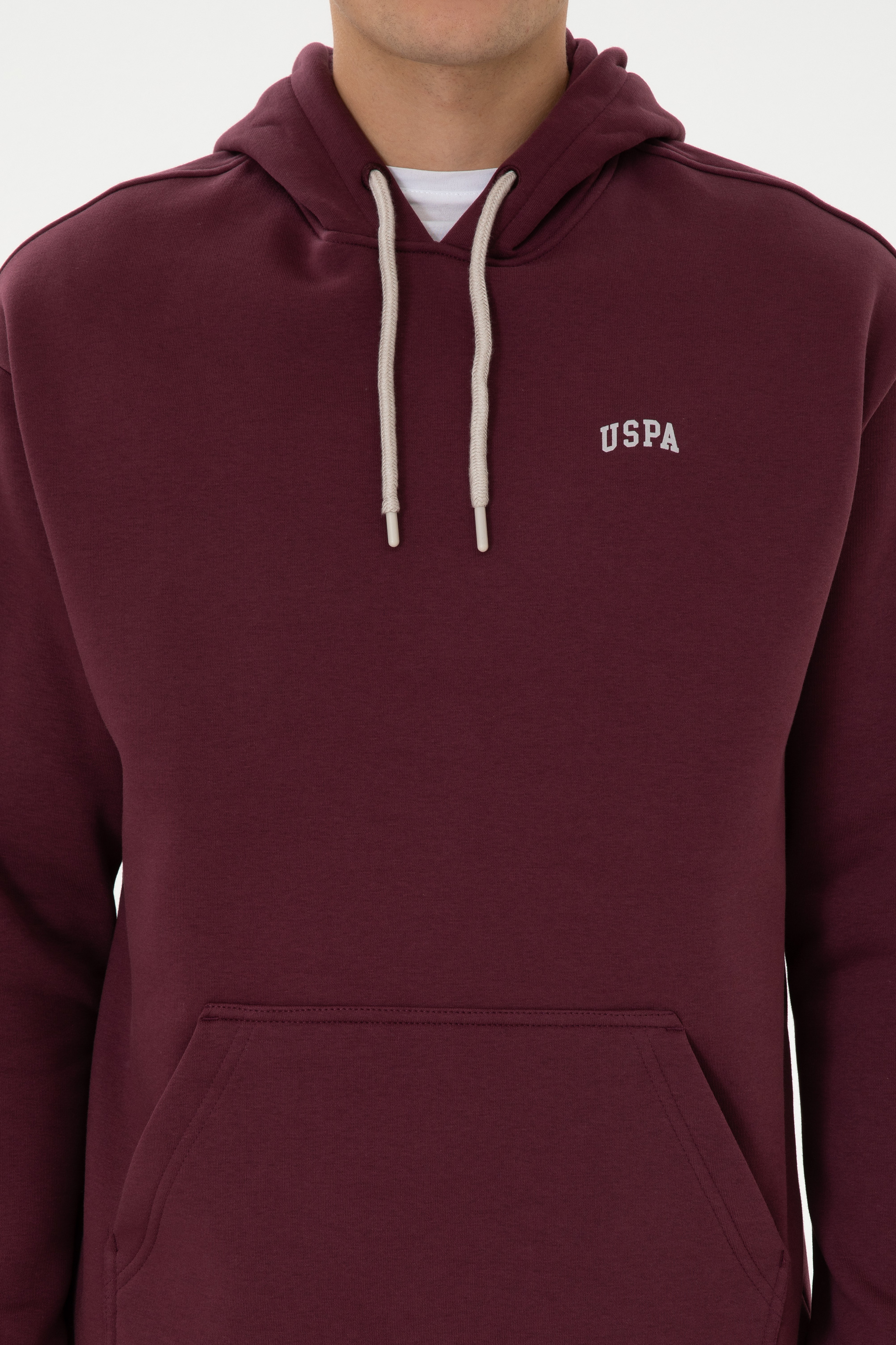 Erkek Oversize Fit Kapüşonlu Şardonlu Bordo Basic Sweatshirt