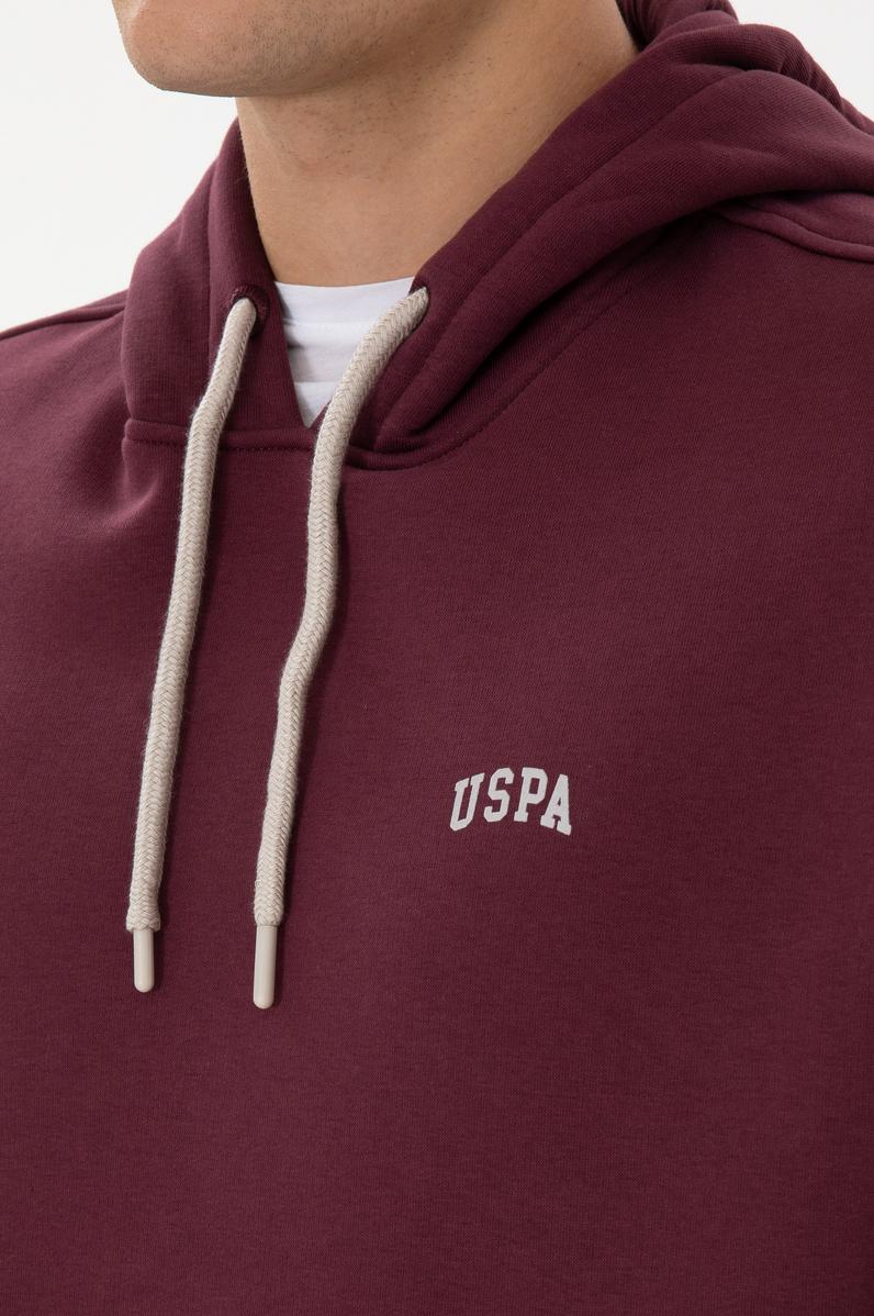 Erkek Oversize Fit Kapüşonlu Şardonlu Bordo Basic Sweatshirt