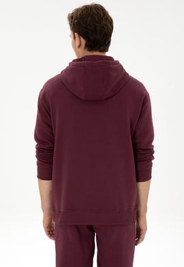 Erkek Oversize Fit Kapüşonlu Şardonlu Bordo Basic Sweatshirt - 50313782136