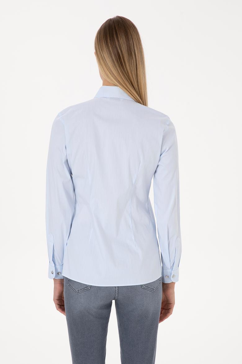 Kadın Açık Mavi Uzun Kollu Basic Gömlek - 50308024045