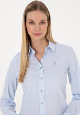 Kadın Açık Mavi Uzun Kollu Basic Gömlek - 50308024045