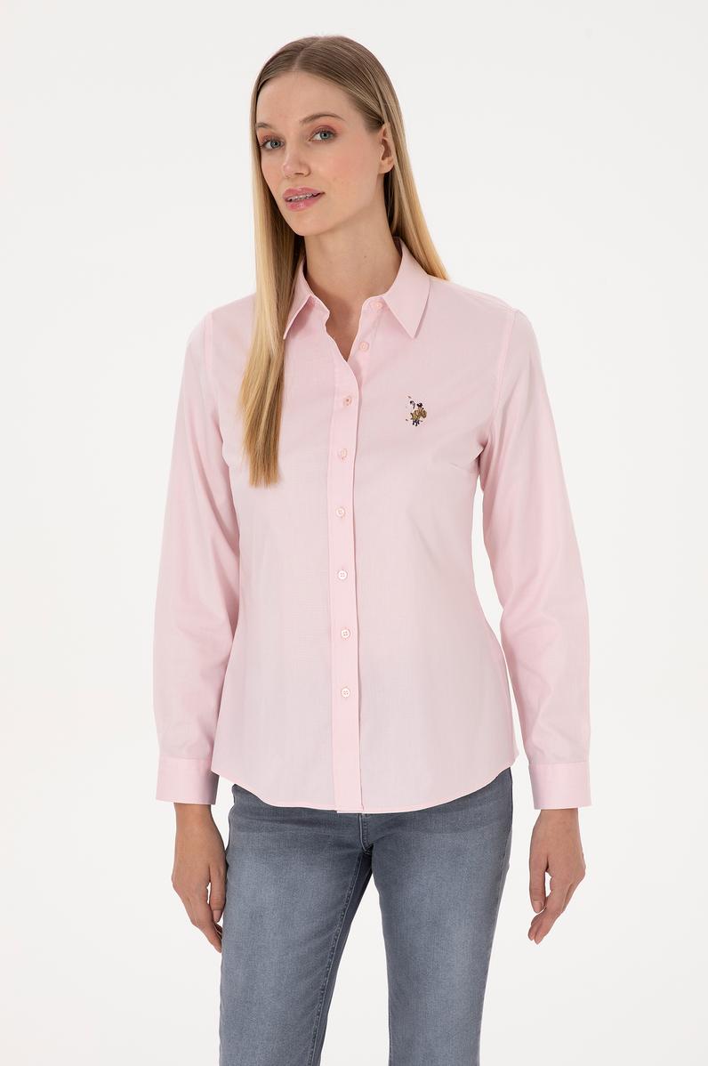 Kadın Açık Pembe Uzun Kollu Basic Gömlek
