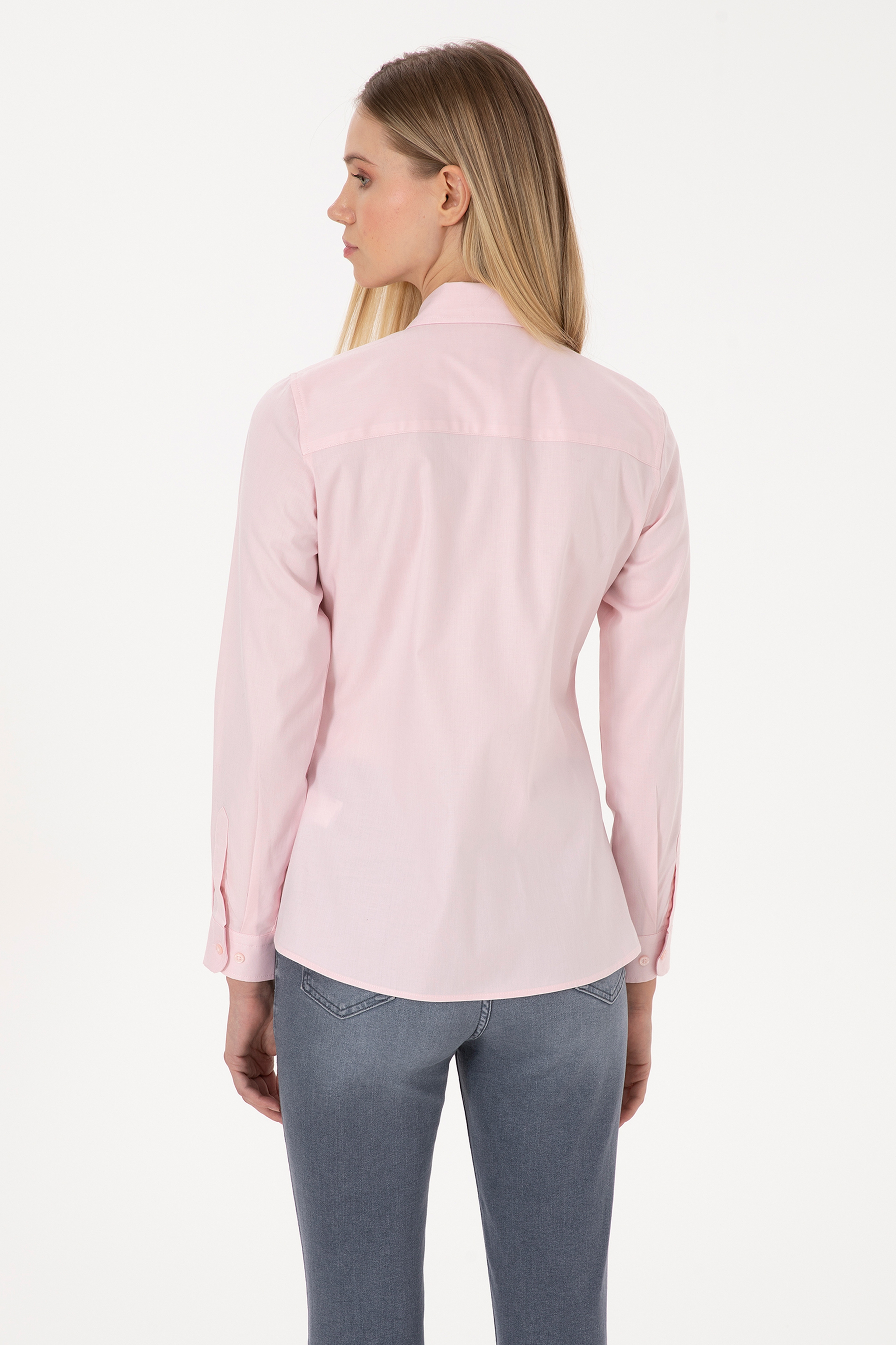 Kadın Açık Pembe Uzun Kollu Basic Gömlek - Image 5