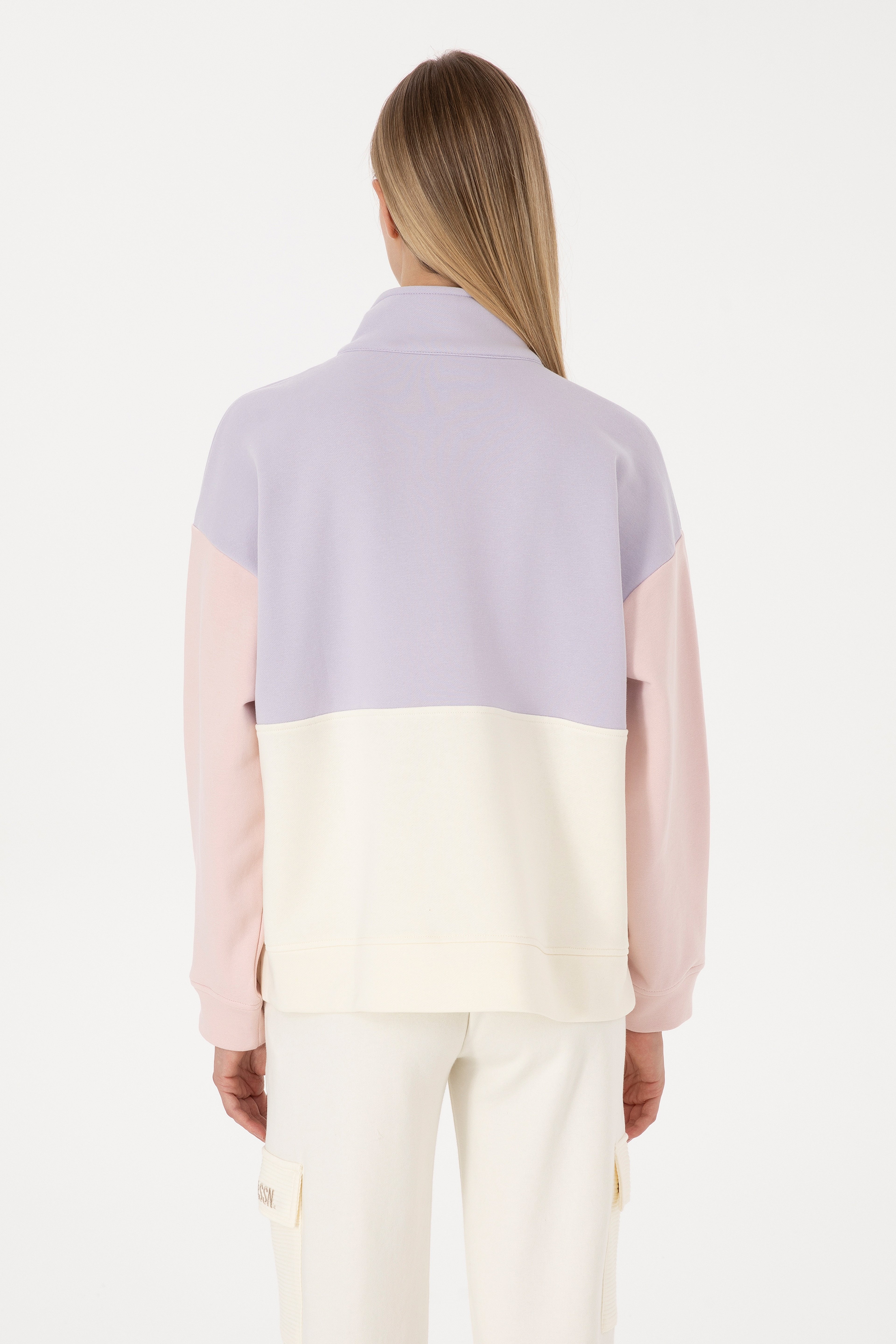 Kadın Lila Fermuarlı Dik Yaka Sweatshirt