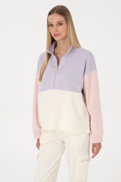 Kadın Lila Fermuarlı Dik Yaka Sweatshirt