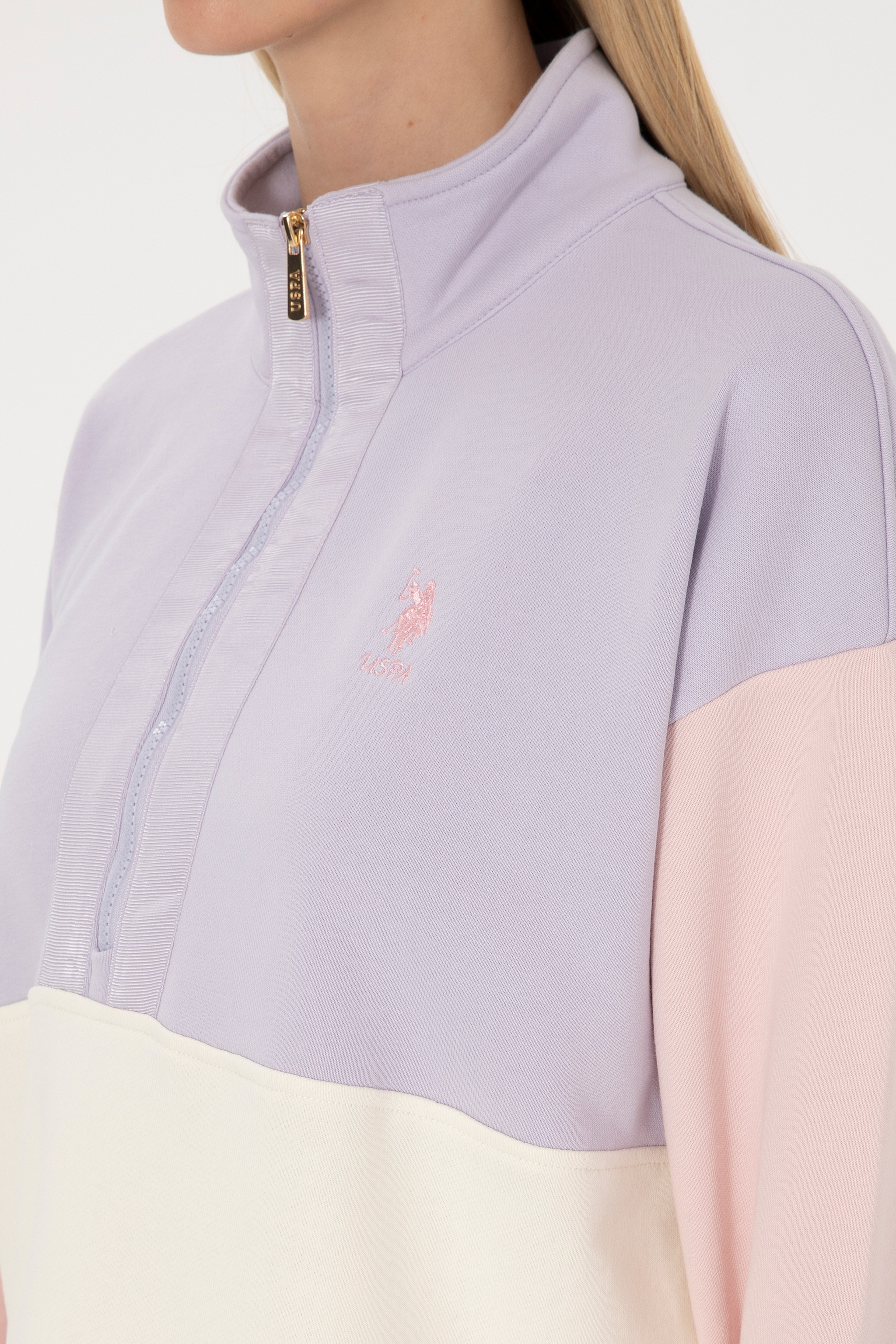 Kadın Lila Fermuarlı Dik Yaka Sweatshirt - Image 7