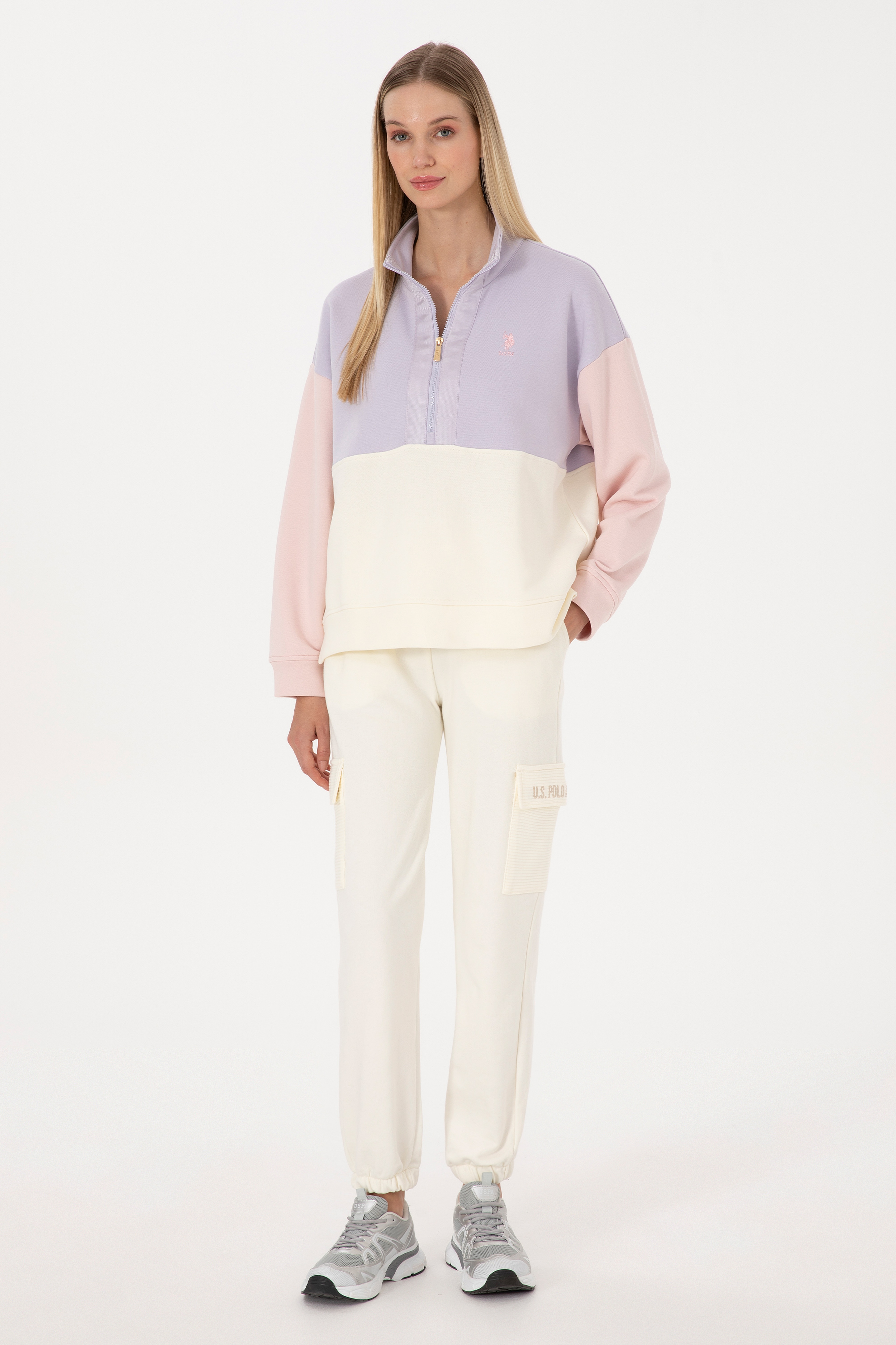 Kadın Lila Fermuarlı Dik Yaka Sweatshirt - Image 4