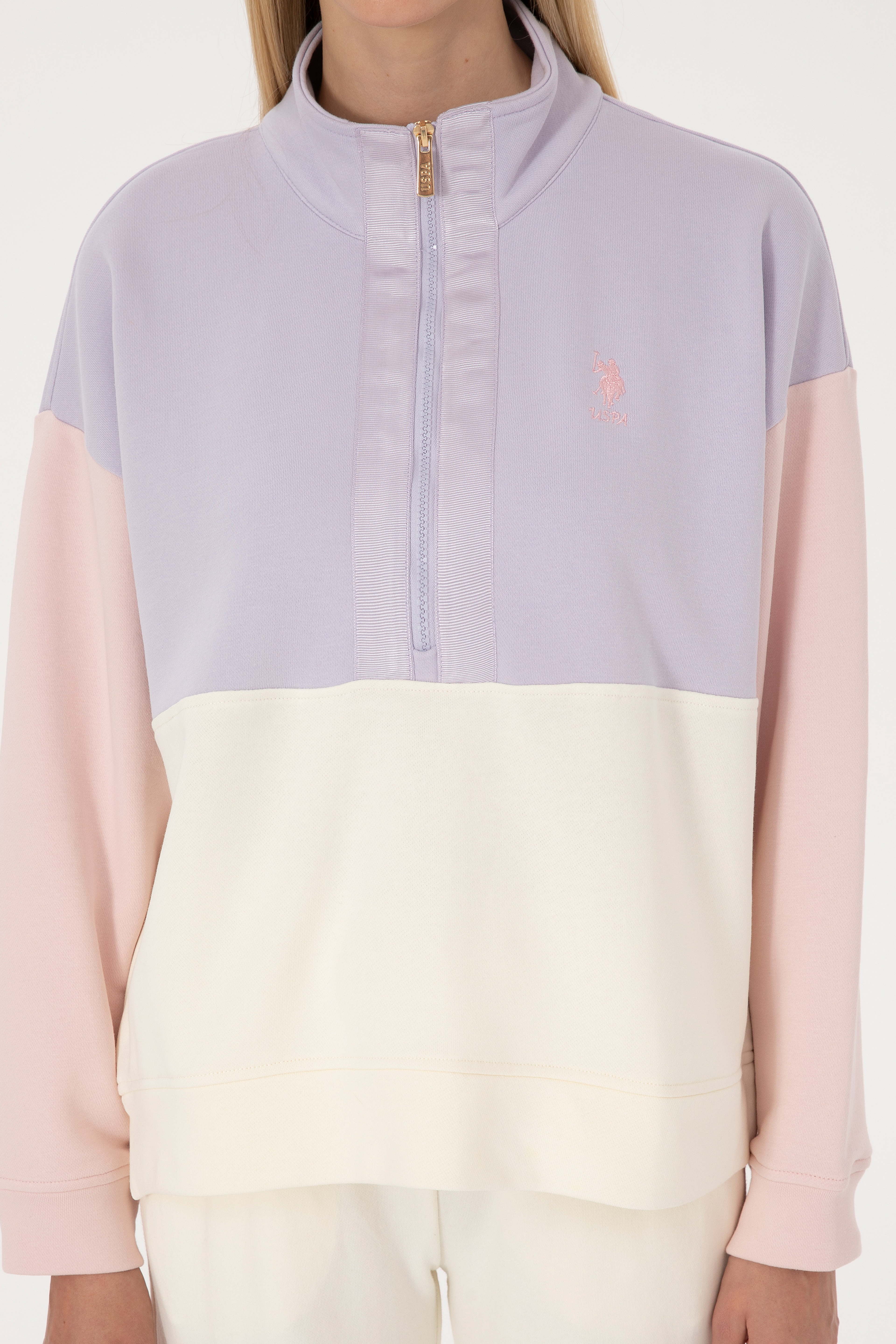 Kadın Lila Fermuarlı Dik Yaka Sweatshirt