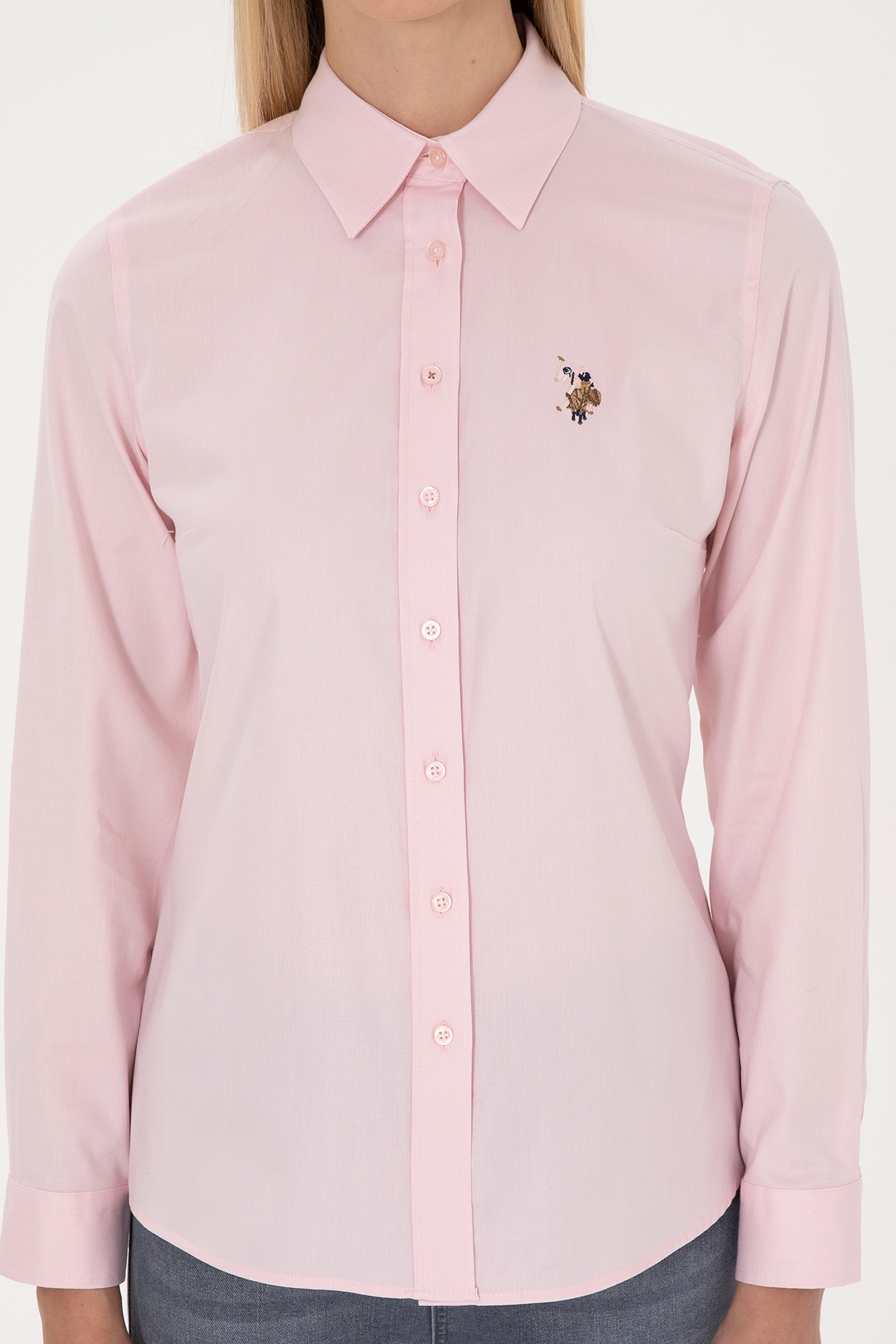 Kadın Açık Pembe Uzun Kollu Basic Gömlek - Image 6
