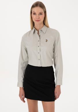 Kadın Açık Haki Uzun Kollu Basic Gömlek - 50308038043