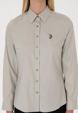 Kadın Açık Haki Uzun Kollu Basic Gömlek - 50308038043