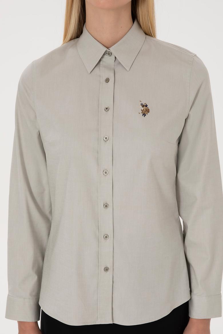 Kadın Açık Haki Uzun Kollu Basic Gömlek - 50308038043