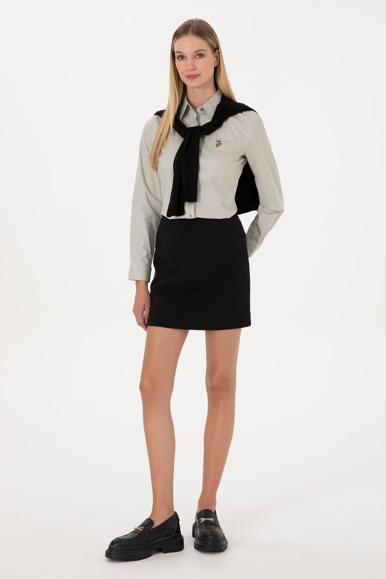 Kadın Açık Haki Uzun Kollu Basic Gömlek - 50308038043