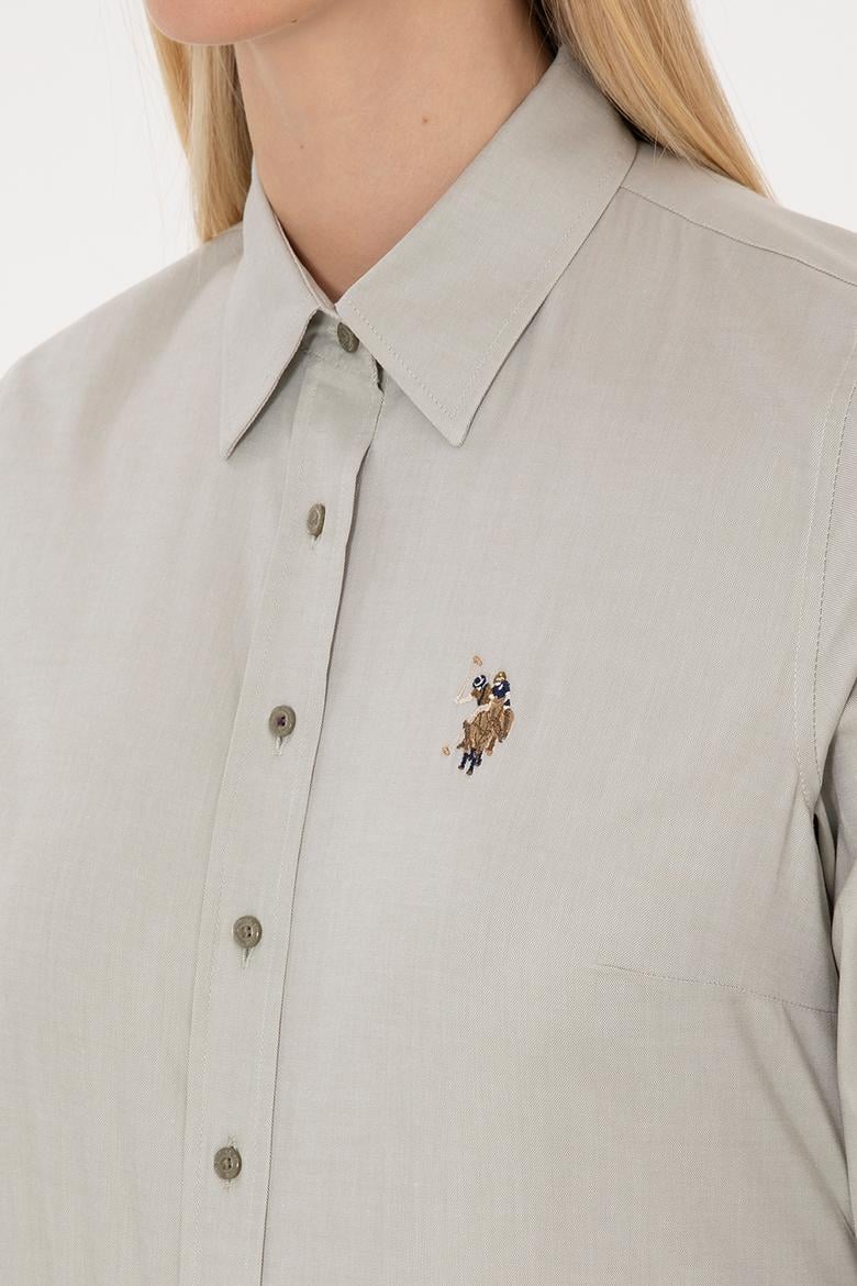 Kadın Açık Haki Uzun Kollu Basic Gömlek - 50308038043