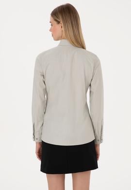 Kadın Açık Haki Uzun Kollu Basic Gömlek - 50308038043